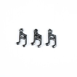 5 Adet - 16 mm Müzik Nota Anahtarı Desenli Metal Uç, Takı Malzemesi, Boyalı Gümüş Kaplama - 2