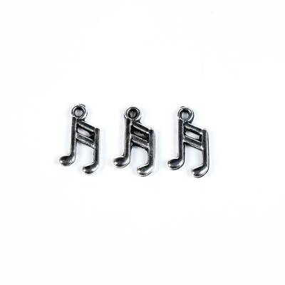 5 Adet - 16 mm Müzik Nota Anahtarı Desenli Metal Uç, Takı Malzemesi, Boyalı Gümüş Kaplama - 2