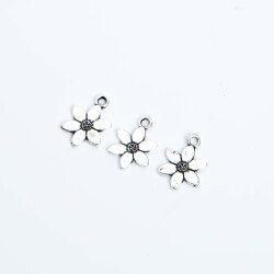 5 Adet - 16 mm Papatya Desenli Metal Uç, Takı Malzemesi, Boyalı Gümüş Kaplama - 3