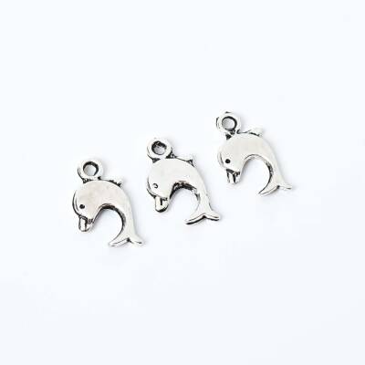 5 Adet - 17 mm Yunus Desenli Metal Uç, Takı Malzemesi, Boyalı Gümüş Kaplama - 4
