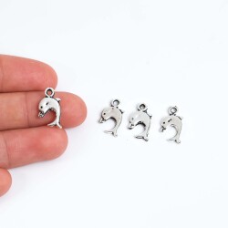 5 Adet - 17 mm Yunus Desenli Metal Uç, Takı Malzemesi, Boyalı Gümüş Kaplama - 1