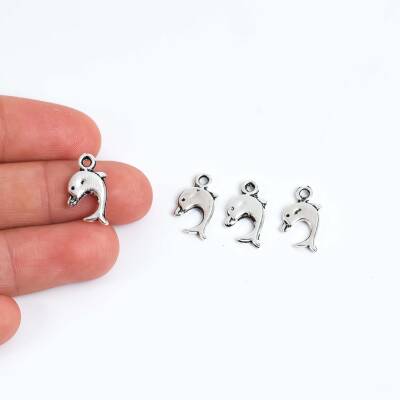 5 Adet - 17 mm Yunus Desenli Metal Uç, Takı Malzemesi, Boyalı Gümüş Kaplama - 1