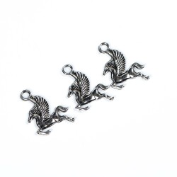 5 Adet - 19 mm Kanatlı At Desenli Metal Uç, Takı Malzemesi, Boyalı Gümüş Kaplama - 4