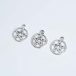 5 Adet - 20 mm Yıldız Desenli Metal Uç, Takı Malzemesi, Boyalı Gümüş Kaplama - 3