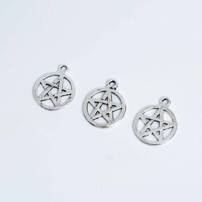 5 Adet - 20 mm Yıldız Desenli Metal Uç, Takı Malzemesi, Boyalı Gümüş Kaplama - 3