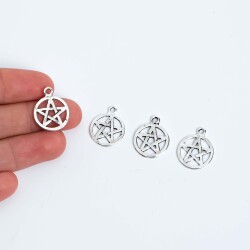 5 Adet - 20 mm Yıldız Desenli Metal Uç, Takı Malzemesi, Boyalı Gümüş Kaplama - YF Hobi