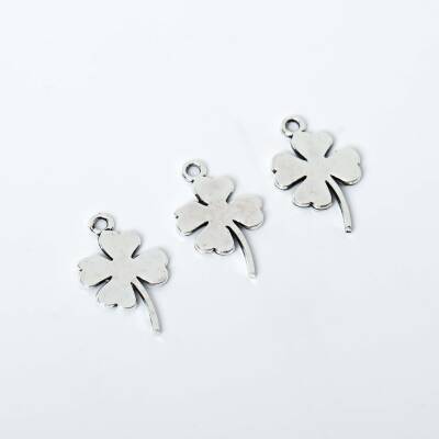 5 Adet - 20 mm Yonca Desenli Metal Uç, Takı Malzemesi, Boyalı Gümüş Kaplama - 4