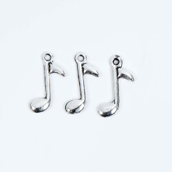 5 Adet - 23 mm Müzik Nota Anahtarı Desenli Metal Uç, Takı Malzemesi, Boyalı Gümüş Kaplama - 2