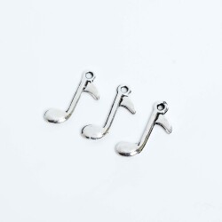 5 Adet - 23 mm Müzik Nota Anahtarı Desenli Metal Uç, Takı Malzemesi, Boyalı Gümüş Kaplama - 3