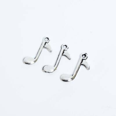 5 Adet - 23 mm Müzik Nota Anahtarı Desenli Metal Uç, Takı Malzemesi, Boyalı Gümüş Kaplama - 3