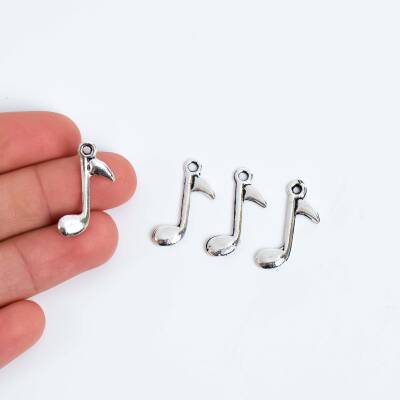 5 Adet - 23 mm Müzik Nota Anahtarı Desenli Metal Uç, Takı Malzemesi, Boyalı Gümüş Kaplama - 1