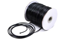 5 Metre - 2 mm, Siyah Renk, Kore İpi, Bileklik ve Takı İpi, Parlak Siyah Deri Görünümlü İp - 1