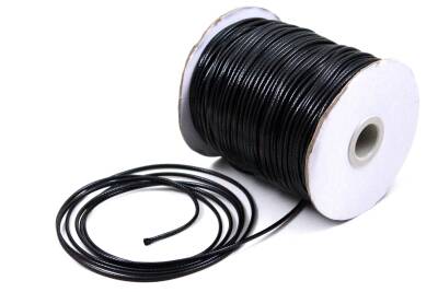 5 Metre - 2 mm, Siyah Renk, Kore İpi, Bileklik ve Takı İpi, Parlak Siyah Deri Görünümlü İp - 1