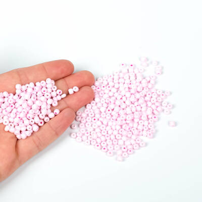 50 Gram, Büyük Boy Kum Boncuğu, 4 mm, Takı Yapım Boncuğu, Açık Pembe Renk, B45 - 4