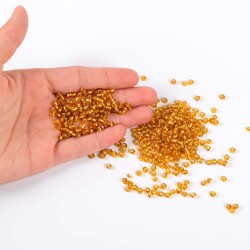 50 Gram, Büyük Boy Kum Boncuğu, 4 mm, Takı Yapım Boncuğu, Şeffaf Açık Kahve Renk, B04 - 4
