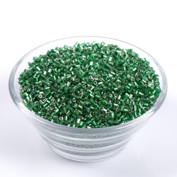 50 Gram, Cam Kesme Boncuk, Takı Yapım Boncuğu, Kesme Kum Boncuk, Gümüşlü Yeşil Renk - 2