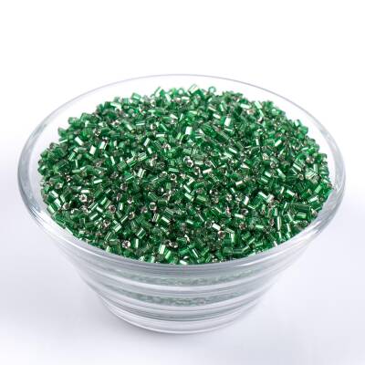 50 Gram, Cam Kesme Boncuk, Takı Yapım Boncuğu, Kesme Kum Boncuk, Gümüşlü Yeşil Renk - 2