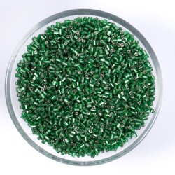 50 Gram, Cam Kesme Boncuk, Takı Yapım Boncuğu, Kesme Kum Boncuk, Gümüşlü Yeşil Renk - 1