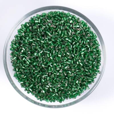 50 Gram, Cam Kesme Boncuk, Takı Yapım Boncuğu, Kesme Kum Boncuk, Gümüşlü Yeşil Renk - 1