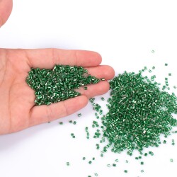 50 Gram, Cam Kesme Boncuk, Takı Yapım Boncuğu, Kesme Kum Boncuk, Gümüşlü Yeşil Renk - 4