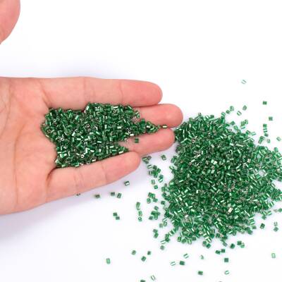 50 Gram, Cam Kesme Boncuk, Takı Yapım Boncuğu, Kesme Kum Boncuk, Gümüşlü Yeşil Renk - 4