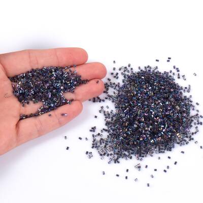 50 Gram, Cam Kesme Boncuk, Takı Yapım Boncuğu, Kesme Kum Boncuk, Janjanlı Açık Hematit Renk - 4