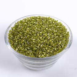 50 Gram, Cam Kesme Boncuk, Takı Yapım Boncuğu, Kesme Kum Boncuk, Parlak Fıstık Yeşil Renk - 2