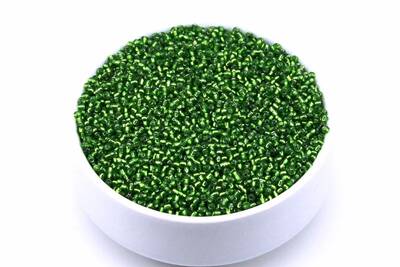 50 Gram, Küçük Boy Kum Boncuğu, 1.5 mm, Takı Yapım Boncuğu, Parlak Şeffaf Çimen Yeşil Renk, K15 - 1