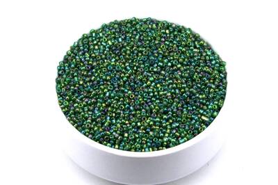 50 Gram, Küçük Boy Kum Boncuğu, 1.5 mm, Takı Yapım Boncuğu, Şeffaf Janjanlı Yeşil Renk, K39 - 1