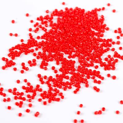 50 Gram, Küçük Boy Mat Kum Boncuğu, 1.5 mm, Takı Yapım Boncuğu, Kırmızı Renk, K67 - 3