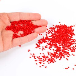 50 Gram, Küçük Boy Mat Kum Boncuğu, 1.5 mm, Takı Yapım Boncuğu, Kırmızı Renk, K67 - 4