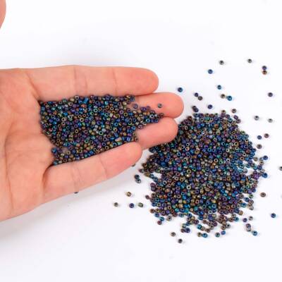 50 Gram, Küçük Boy Kum Boncuğu, 1.5 mm, Takı Yapım Boncuğu, Mat Janjanlı Hematit Renk, K80 - 4