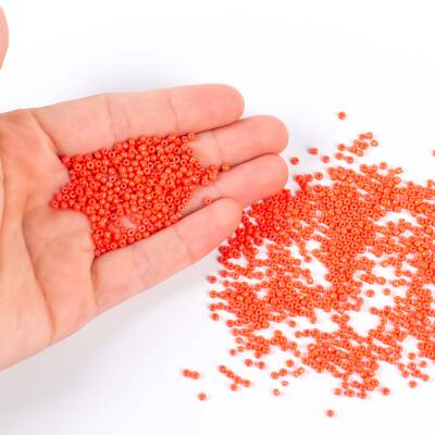 50 Gram, Küçük Boy Mat Kum Boncuğu, 1.5 mm, Takı Yapım Boncuğu, Nar Çiçeği Renk, K64 - 4