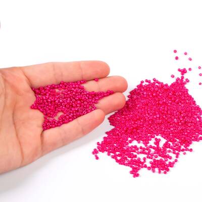 50 Gram, Küçük Boy Mat Kum Boncuğu, 1.5 mm, Takı Yapım Boncuğu, Pembe Renk, K68 - 4
