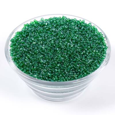 50 Gram, Küçük Boy Kum Boncuğu, 1.5 mm, Takı Yapım Boncuğu, Şeffaf Çimen Yeşil Renk, K75 - 2