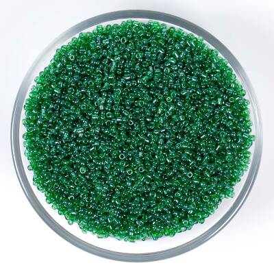 50 Gram, Küçük Boy Kum Boncuğu, 1.5 mm, Takı Yapım Boncuğu, Şeffaf Çimen Yeşil Renk, K75 - 1