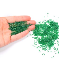 50 Gram, Küçük Boy Kum Boncuğu, 1.5 mm, Takı Yapım Boncuğu, Şeffaf Çimen Yeşil Renk, K75 - 4