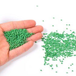 50 Gram, Küçük Boy Mat Kum Boncuğu, 1.5 mm, Takı Yapım Boncuğu, Yeşil Renk, K71 - 4
