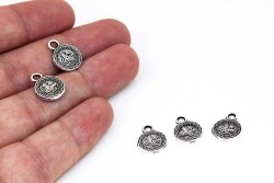 6 Adet - 11 mm, Döküm Tuğra, Tesbih Püskül Ucu, Takı Malzemesi, Boyalı Gümüş Kaplama - 1