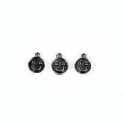 6 Adet - 11 mm Gülenyüz Desenli Metal Uç, Takı Malzemesi, Boyalı Gümüş Kaplama - 2