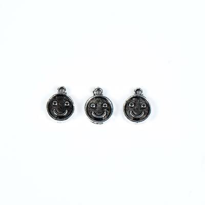6 Adet - 11 mm Gülenyüz Desenli Metal Uç, Takı Malzemesi, Boyalı Gümüş Kaplama - 2