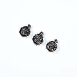 6 Adet - 11 mm Gülenyüz Desenli Metal Uç, Takı Malzemesi, Boyalı Gümüş Kaplama - 3
