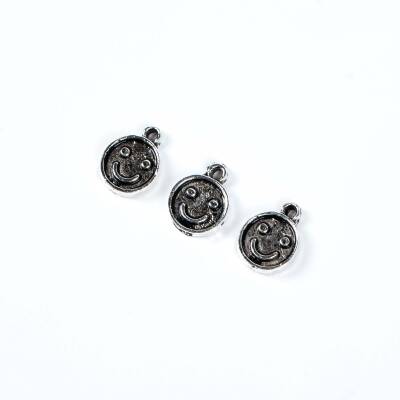 6 Adet - 11 mm Gülenyüz Desenli Metal Uç, Takı Malzemesi, Boyalı Gümüş Kaplama - 3