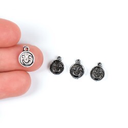 6 Adet - 11 mm Gülenyüz Desenli Metal Uç, Takı Malzemesi, Boyalı Gümüş Kaplama - 1