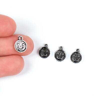 6 Adet - 11 mm Gülenyüz Desenli Metal Uç, Takı Malzemesi, Boyalı Gümüş Kaplama - 1