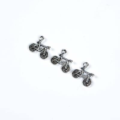 6 Adet - 13 mm Bisiklet Desenli Metal Uç, Takı Malzemesi, Boyalı Gümüş Kaplama - 3
