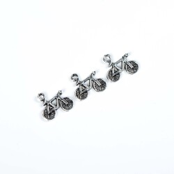 6 Adet - 13 mm Bisiklet Desenli Metal Uç, Takı Malzemesi, Boyalı Gümüş Kaplama - 4