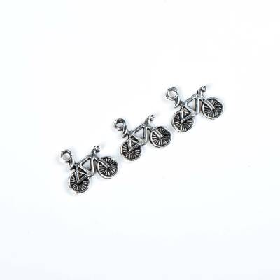 6 Adet - 13 mm Bisiklet Desenli Metal Uç, Takı Malzemesi, Boyalı Gümüş Kaplama - 4