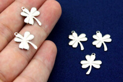 6 Adet- 14x17 Mm Yonca Desenli Pul, Takı Malzemesi, Metal Pul, Nikel Kaplama, Pirinç #1307n - 2