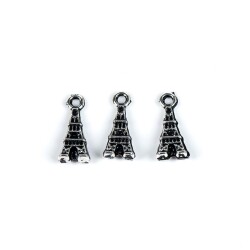6 Adet - 15 mm Kule Desenli Metal Uç, Takı Malzemesi, Boyalı Gümüş Kaplama - 2